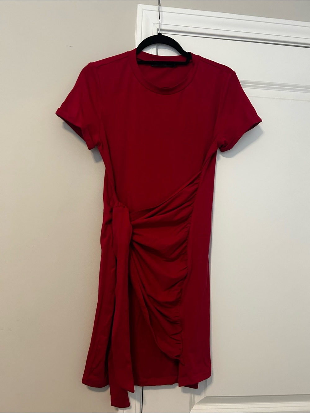 Amazon Red Short Sleeve Tie-Detail Mini Dress